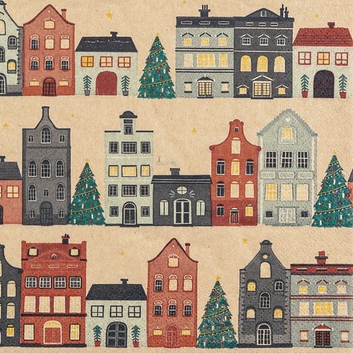 20 Servietten nachhaltig The Christmas Town - Stadt mit Tannenbäume 33x33cm