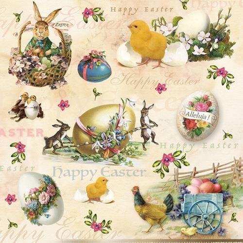 20 Servietten Happy Easter Animals – Tiere zu Ostern Vintage 33x33cm