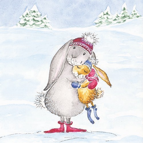 20 Servietten Snow Rabbits - Liebevolle Winterhasen 33x33cm