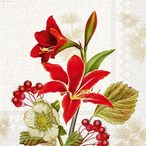 20 Servietten Nostalgic Amaryllis cream gold - Elegante Amaryllis 33x33cm