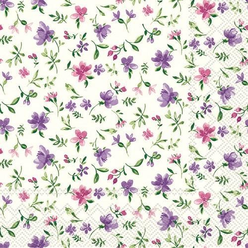 20 Servietten Fleurs violet pink - Blumen mini violett pink 33x33cm