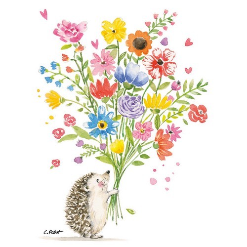 20 Servietten Hedgehog with Flowers - Igel mit Blumenstrauß 33x33cm