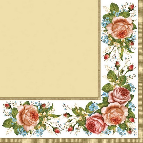 20 napkins Vintages Roses cream - Roses in border on cream 33x33cm