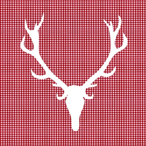 20 Servietten Christmas Deer Head red - Hirschkopf auf Karo rot 33x33cm