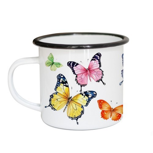 Emailletasse Colurful Butterflies - Farbenfrohe Schmetterlinge 0,3L, Höhe 8cm