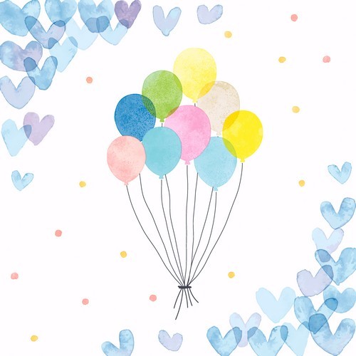 20 Servietten Hearts Balloons - Ballons um blaue Herzen 33x33cm