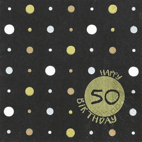 20 Servietten Happy Birthday 50 gold - Bunte 50 Jahre schwarz 33x33cm