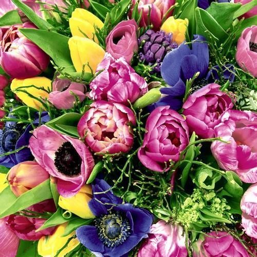 20 Cocktailservietten Spring Florals - Blumenstrauß nach Frühlingsart 24x24cm