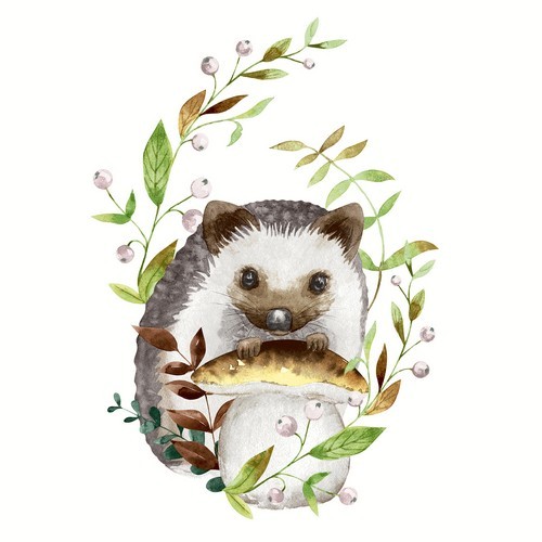 20 Servietten Forest Hedgehog - Igel an Steinpilz 33x33cm