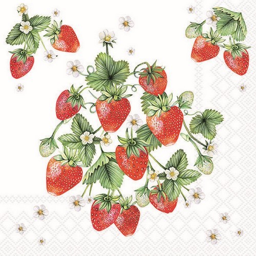 20 Servietten Bunch of Strawberries - Zusammenhängende Erdbeeren 33x33cm