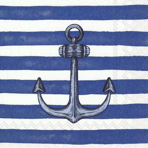 20 Servietten Sailors Anchor blue - Anker auf blau-weiße Streifen 33x33cm