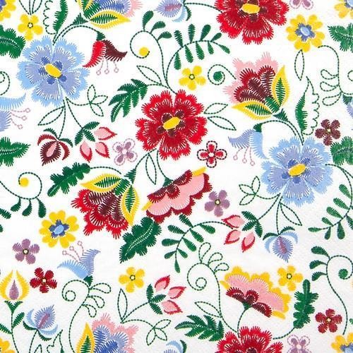 20 Servietten Stitched - Florale Stickerei 33x33cm