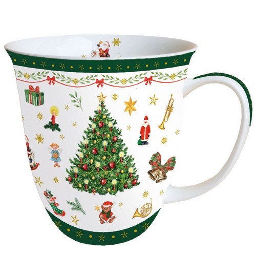 Tasse aus Porzellan Christmas evergreen white - Tannenbaum und Symbole grün 0,4L, Höhe 10,5cm