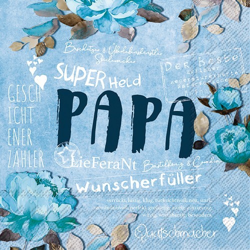 20 Servietten Papa blue - Papa Wunscherfüller 33x33cm