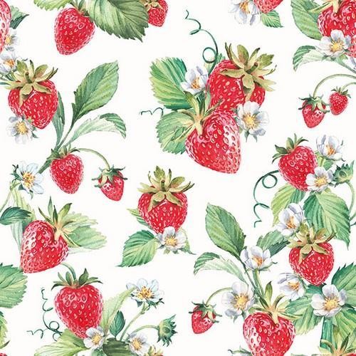 20 Servietten Garden Strawberries - Erdbeeren aus dem Garten gepflückt 33x33cm