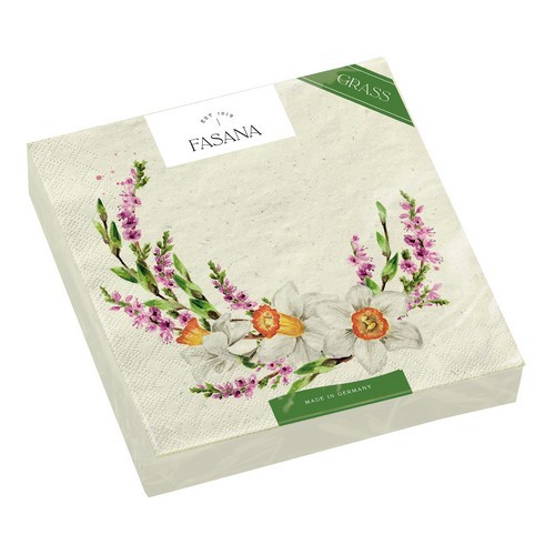 20 napkins sustainable grass Spring Romance - Spring blossoms on a wreath of flowers 33x33cm