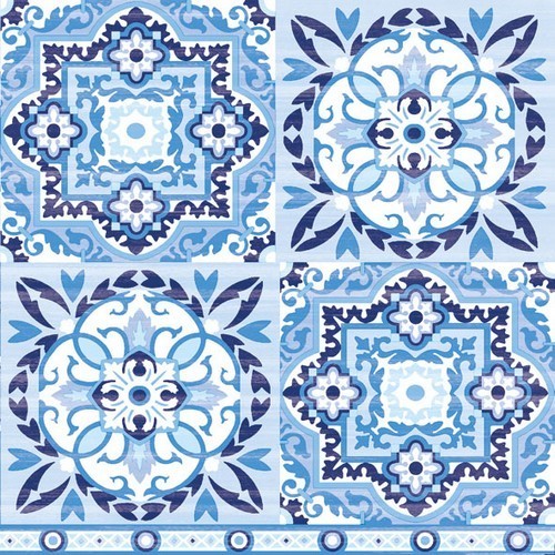 20 Servietten Tiles blue - Fliesenmuster blau-weiß 33x33cm