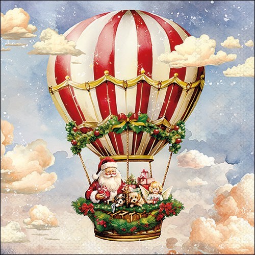 20 Servietten Santas Air Ballon - Weihnachtsmann im Ballon 33x33cm