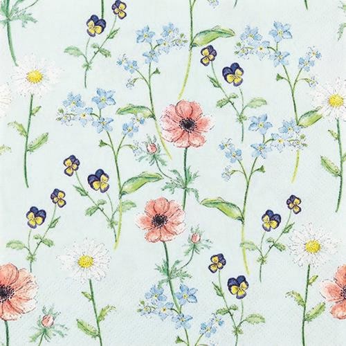 20 Napkins Little Garden - flower garden on mint 33x33cm