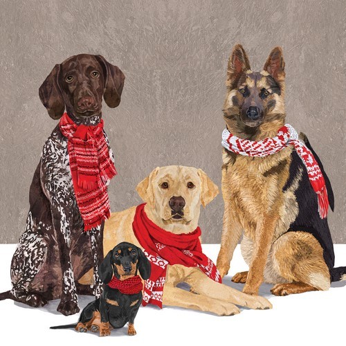20 Servietten Scarf Dogs - Hunde mit Winterschal 33x33cm
