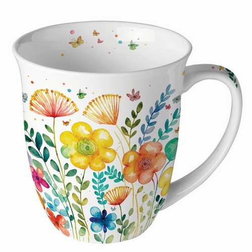 Porcelain mug Vibrant spring white - Modern, colorful spring meadow 0,4L, height 10,5cm