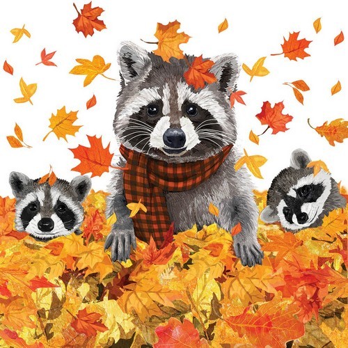 20 Napkins Rocky & Friends - Raccoons play in autumn 33x33cm