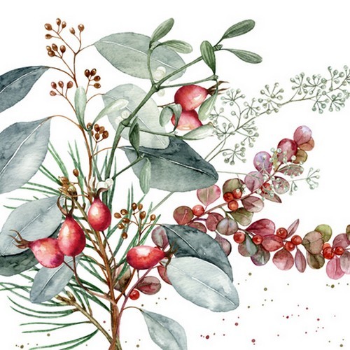 20 Servietten Ruusunmarja & Lehdet - Naturblüten an Hagebutten 33x33cm