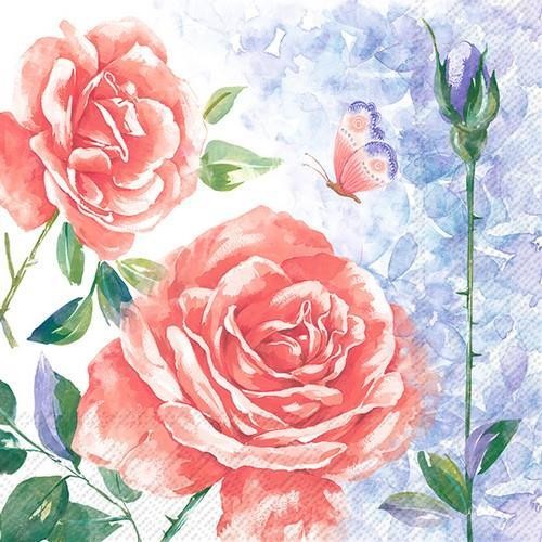 20 Servietten Aquarell Rose - Rosen im Aqurarell-Stil 33x33cm