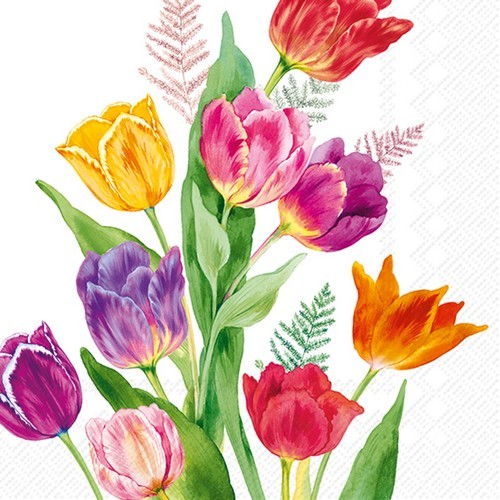 20 Servietten Bright Tulips - Tulpen in schönen Farben 33x33cm