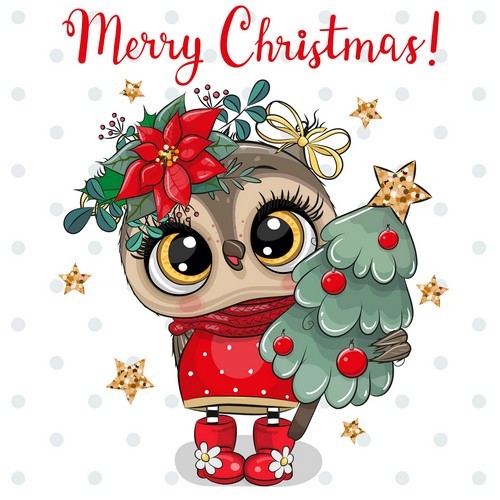 20 Servietten Christmas Owl - Weihnachtseule im Cartoon-Stil 33x33cm