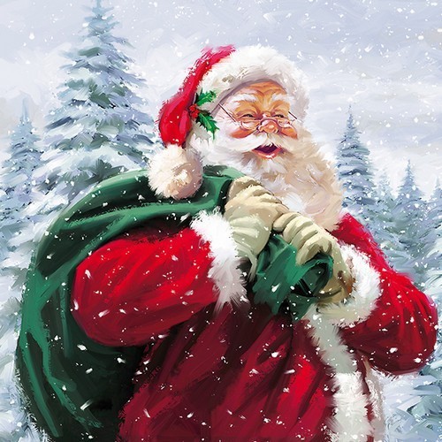 20 Servietten Ho ho ho! - Weihnachtsmann mit Sack unterwegs 33x33cm