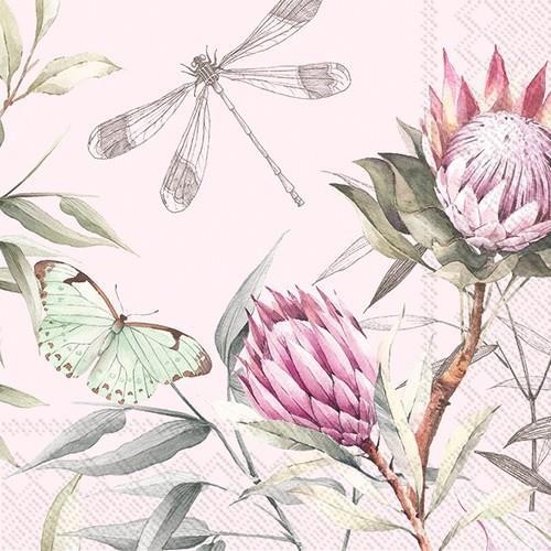 20 Servietten Layana rose - Natur mit Libellen und Schmetterlinge 33x33cm
