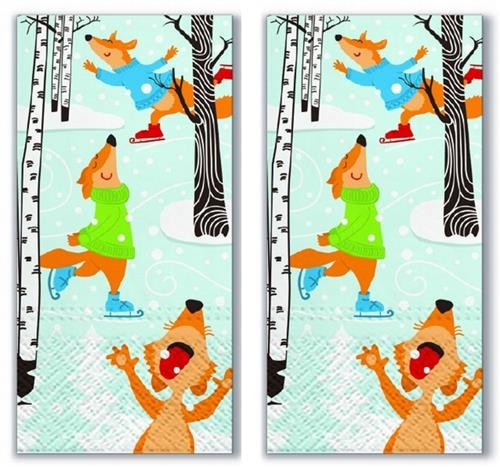 2x 10 Taschentücher Skating Foxes - Füchse auf Schlittschuhe