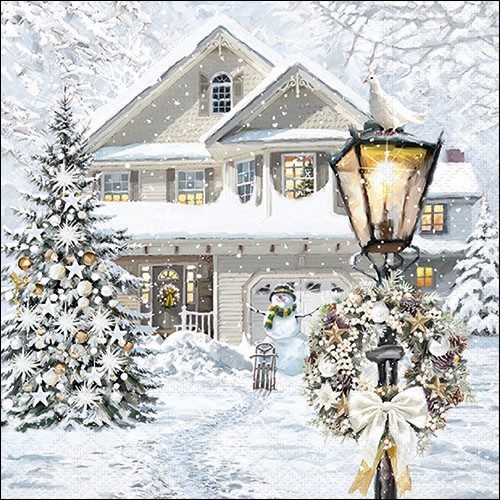 20 Servietten Christmas House - Winterliches Stadthaus 33x33cm