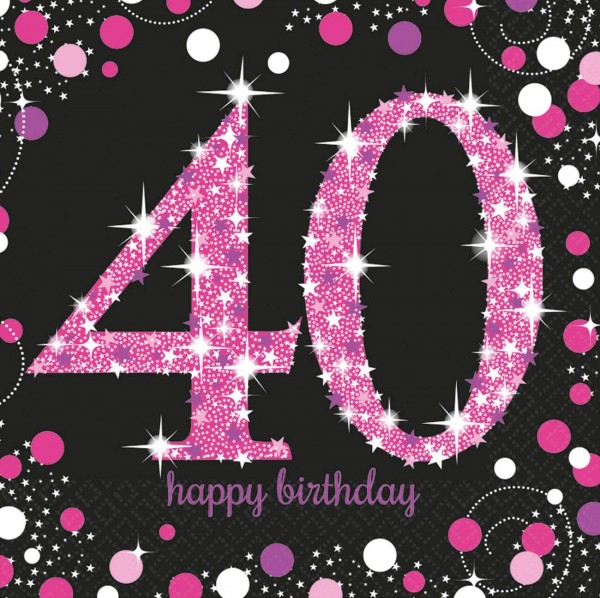 16 Servietten 40 Sparkling Celebrations pink - 40. Geburtstag mit Glitzer pink 33x33cm