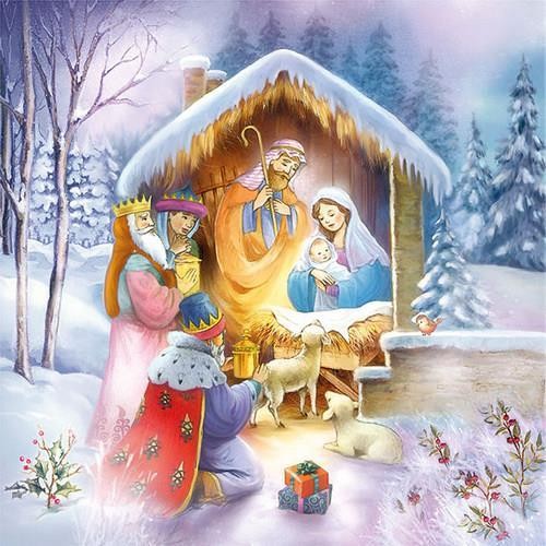 20 Servietten Nativity - Heilige Nacht im Winter 33x33cm