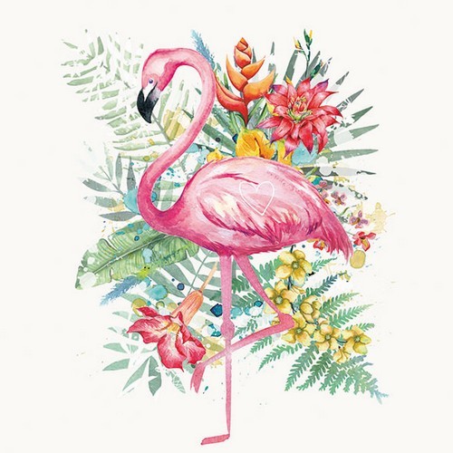 20 Napkins Tropical Flamingo - Flamingo in front of jungle fauna 33x33cm