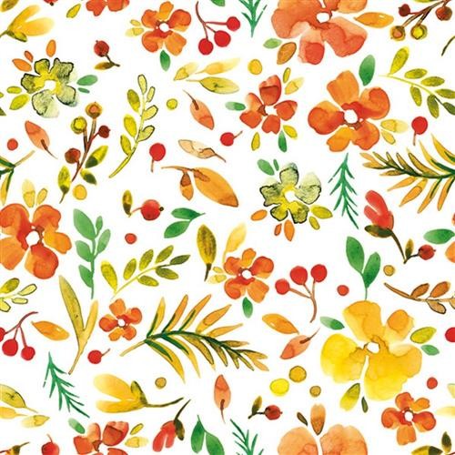 20 Servietten Watercolor Millefleur - Blüten und Blätter in Wasserfarben 33x33cm