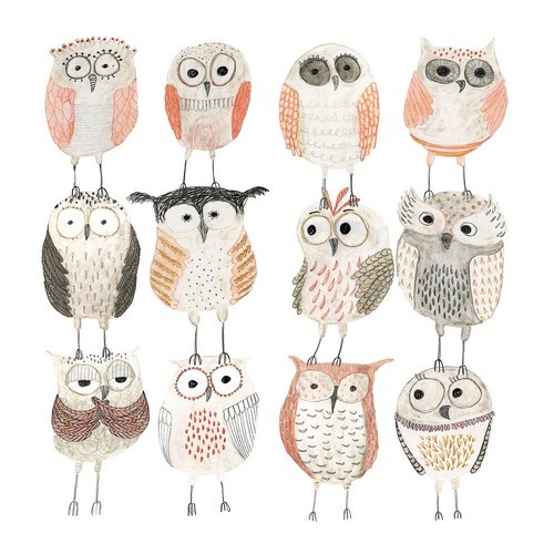 20 Servietten Owls - Lustige, dezente Eulen 33x33cm
