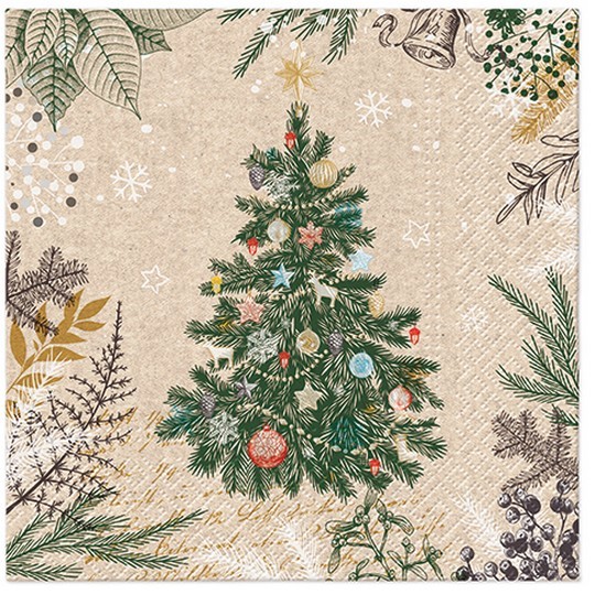 20 Servietten Recycling Papier We care Vintage Christmas Tree - Zweige um Weihnachtsbaum 33x33cm