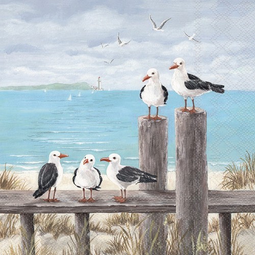 20 Servietten Seagulls on the Dock - Möwen am Ufer 33x33cm