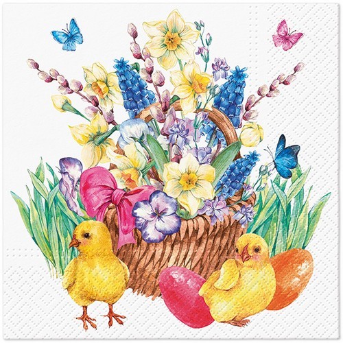 20 napkins Easter Bouquet - Chicks on flower basket 33x33cm