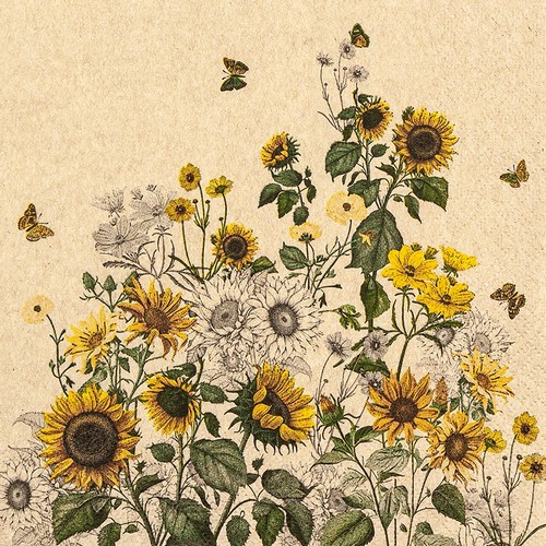 20 Servietten nachhaltig Sunflower Field - Sonnenblumenfeld Vintage 33x33cm