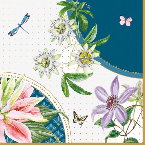 20 Servietten Voyage tropical - Libellen & Schmetterlinge an wilden Blumen 33x33cm