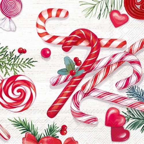 20 Servietten Candy Canes - Zuckerstangen und Süßigkeiten 33x33cm