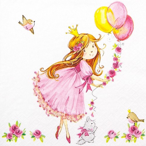 20 Servietten Cute Princess - Prinzessin mit Ballons 33x33cm