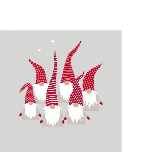 20 kleine Cocktailservietten Scandic Santas - Nordische Weihnachtswichtel 24x24cm