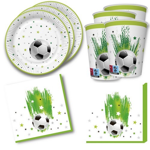 36-teiliges Tischdeko-Set Football with Stars - Fußball mit Sterne auf Teller, Becher und Servietten