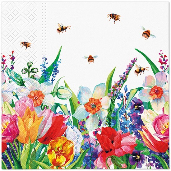 20 napkins Meadow with Bees - Bees in a blooming meadow 33x33cm