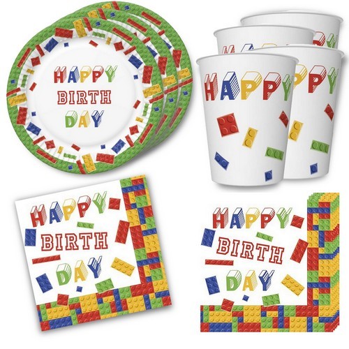 36-piece table decoration set Building Blocks Birthday - birthday building blocks on plates, cups and